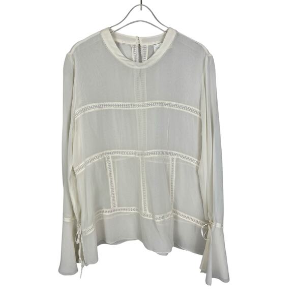Lee Mathews 100% Silk Chiffon Blouse Boho Chic Sheer Cream Size 3 US 8 FLAW - Picture 1 of 12
